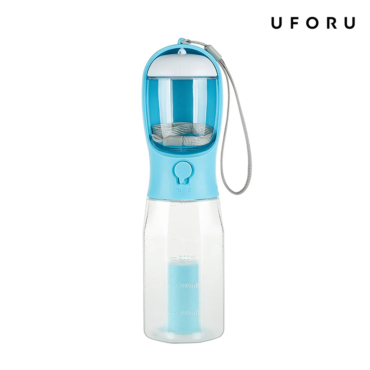 UFORU 3-in-1 Portable Water Bottle for Dogs with Food Treat Container and Poop Bag Holder - Ideal for Outdoor Activities and Travel, Blue, 20oz