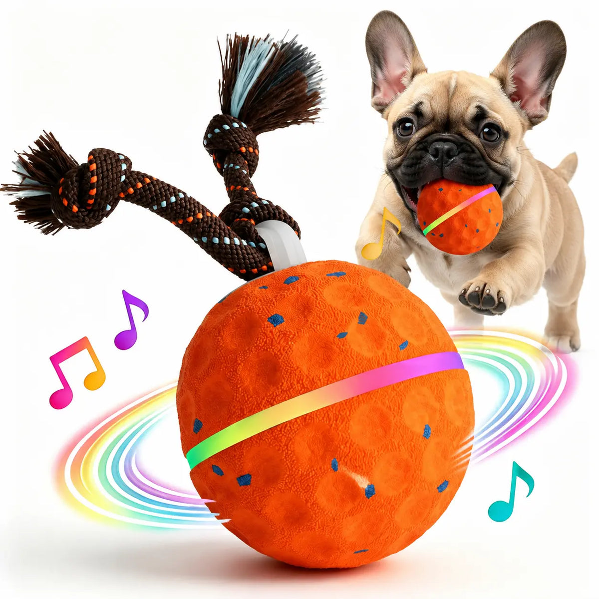 Interactive Dog Toys Ball for Boredom, 2 Modes Automatic Moving Bouncing Dog Toys for Aggressive Chewers, Durable E-TPU Smart Rolling Puppy Enrichment Toys with Rope for Medium Large Dogs