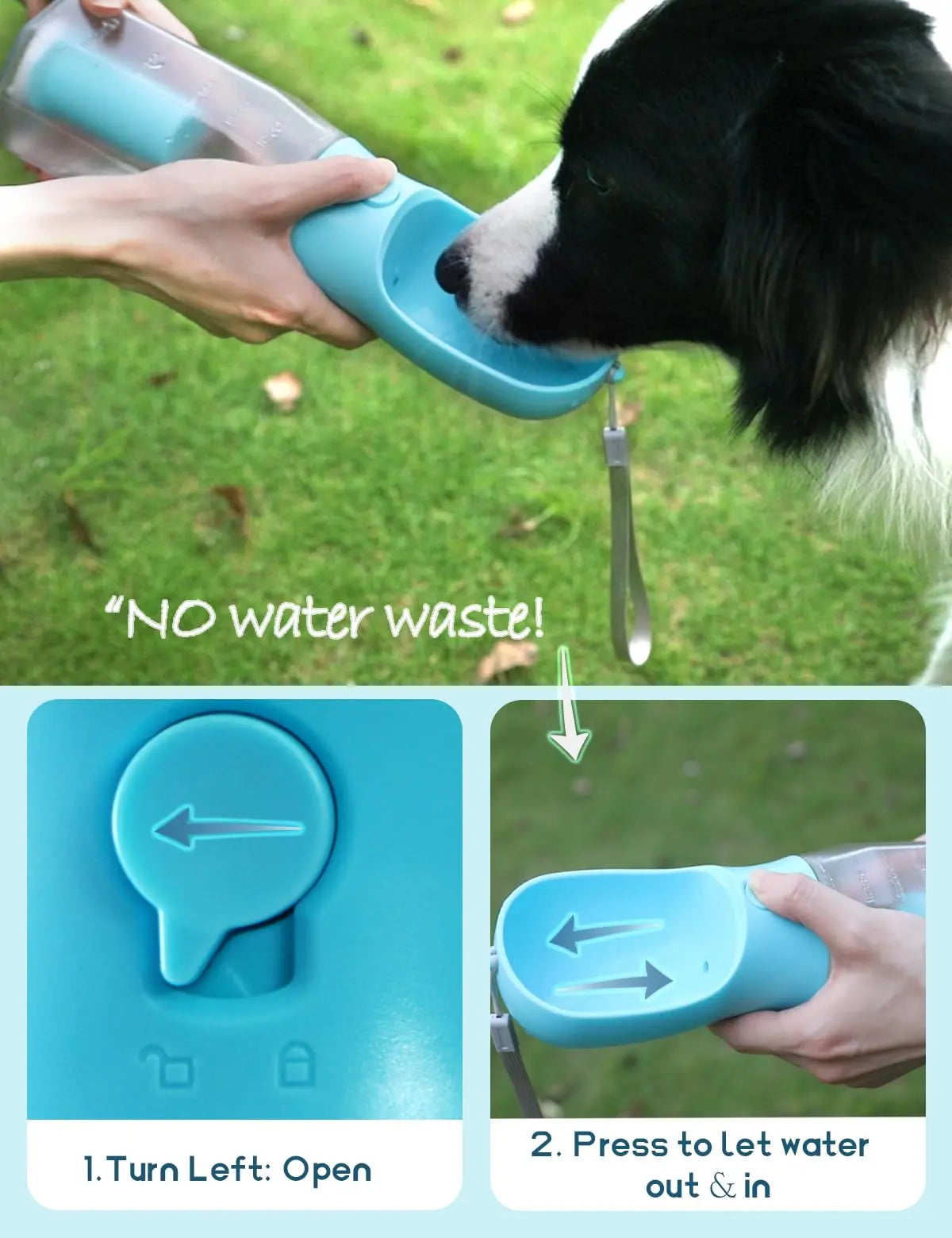 UFORU 3-in-1 Portable Water Bottle for Dogs with Food Treat Container and Poop Bag Holder - Ideal for Outdoor Activities and Travel, Blue, 20oz