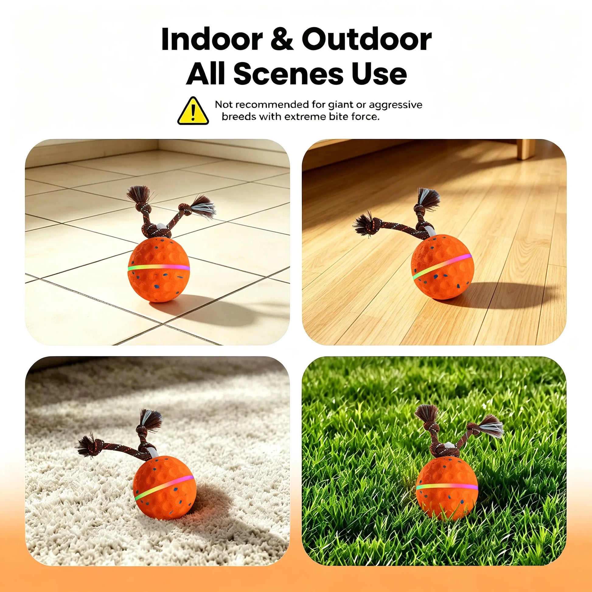 Interactive Dog Toys Ball for Boredom, 2 Modes Automatic Moving Bouncing Dog Toys for Aggressive Chewers, Durable E-TPU Smart Rolling Puppy Enrichment Toys with Rope for Medium Large Dogs