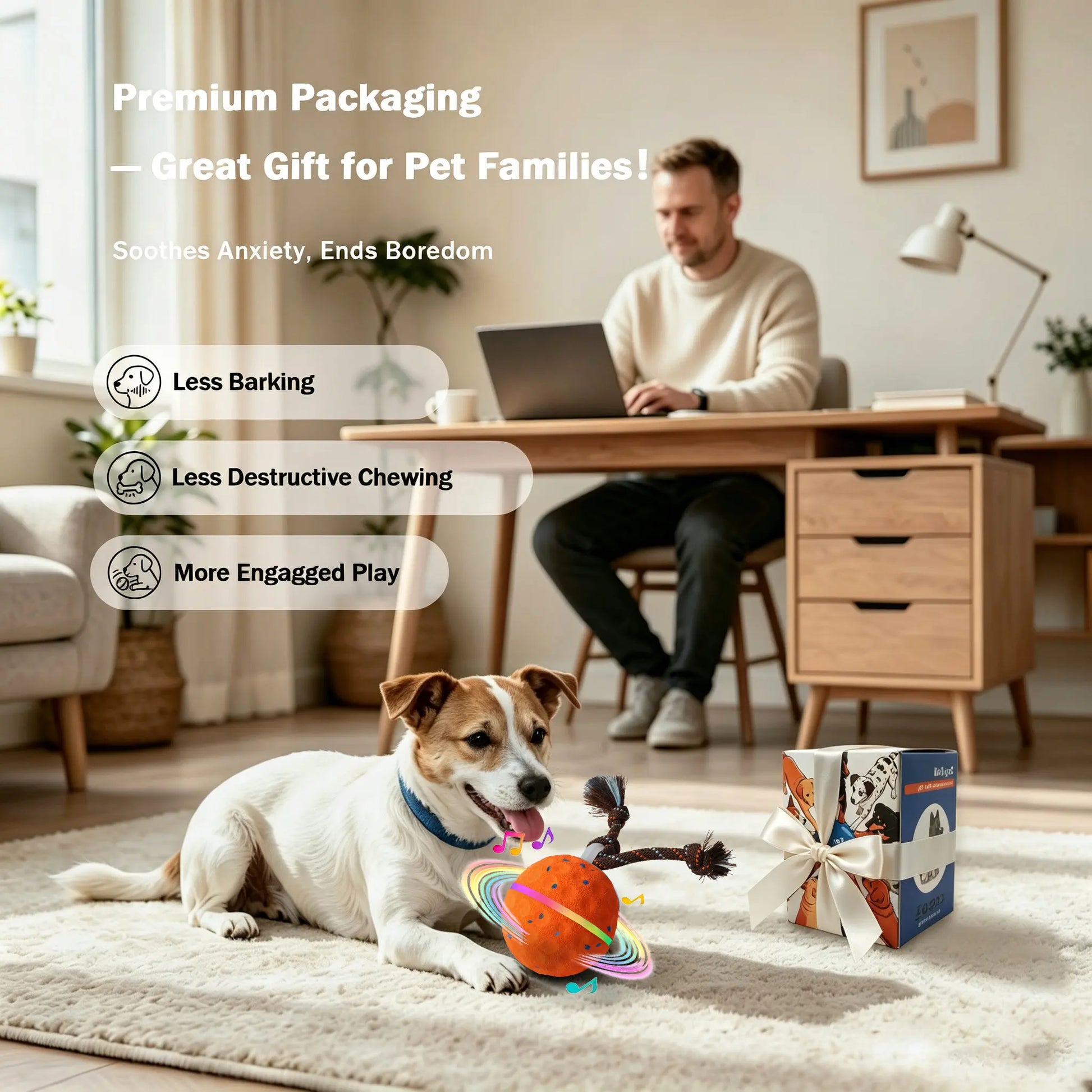 Interactive Dog Toys Ball for Boredom, 2 Modes Automatic Moving Bouncing Dog Toys for Aggressive Chewers, Durable E-TPU Smart Rolling Puppy Enrichment Toys with Rope for Medium Large Dogs
