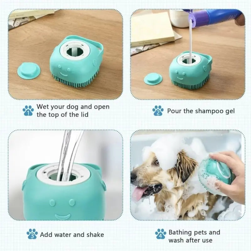 Silicone Shampoo Dispensing Massager with Soft Bristles for Dogs and Cats, Pet Grooming Shower Massage Brush
