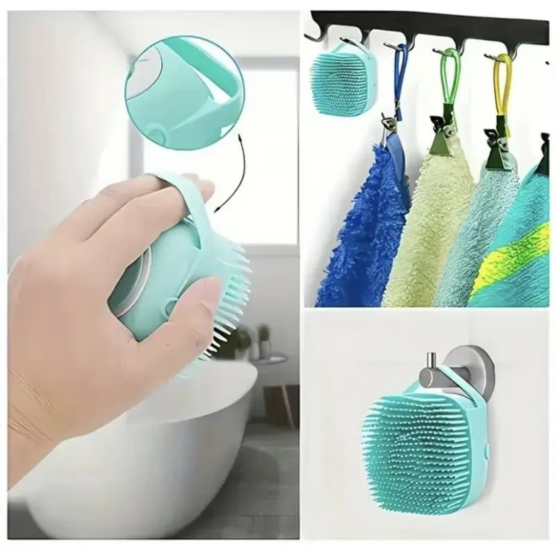 Silicone Shampoo Dispensing Massager with Soft Bristles for Dogs and Cats, Pet Grooming Shower Massage Brush