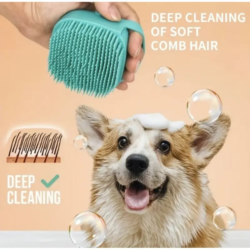 Silicone Shampoo Dispensing Massager with Soft Bristles for Dogs and Cats, Pet Grooming Shower Massage Brush
