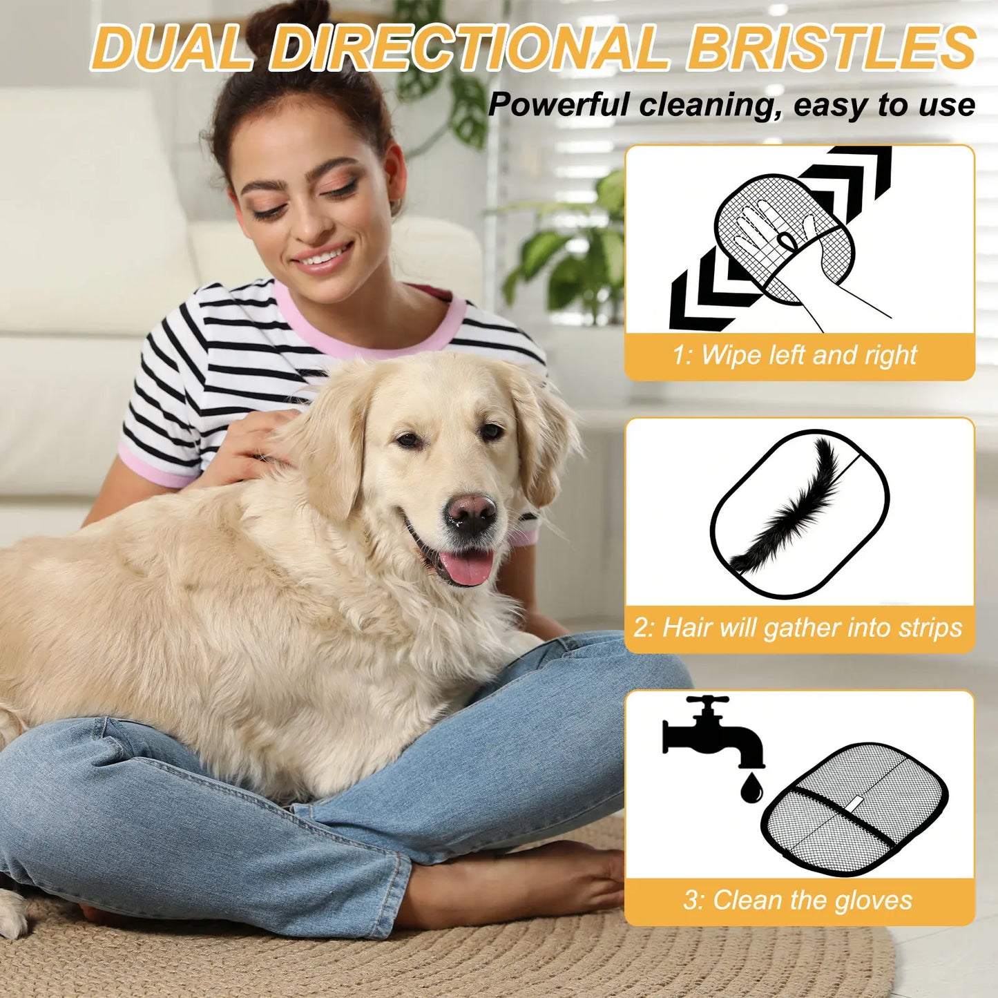 PETAXCELL Pet Hair Removal Gloves 2Pcs, Reusable Electrostatic Pet Gloves for Cats Dogs Grooming, Thickened, Intended for Clothing/Couch/Carpet/Car Seat