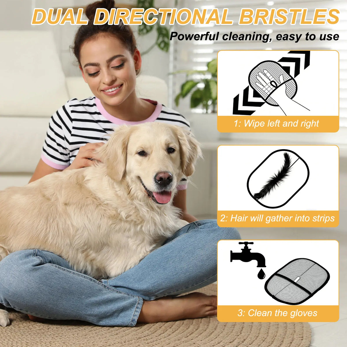PETAXCELL Pet Hair Removal Gloves 2Pcs, Reusable Electrostatic Pet Gloves for Cats Dogs Grooming, Thickened, Intended for Clothing/Couch/Carpet/Car Seat