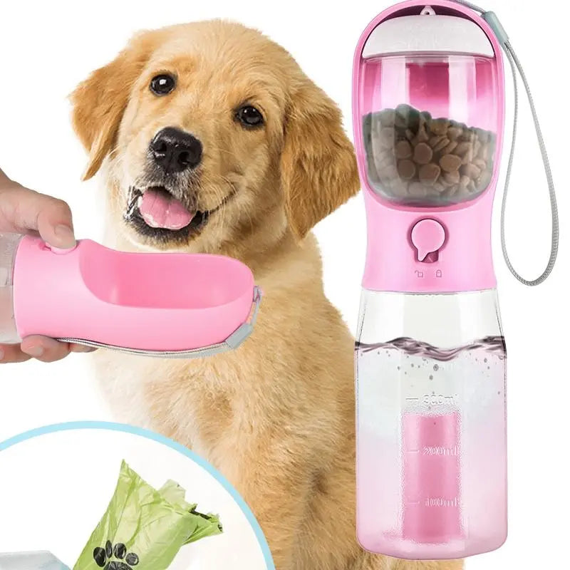 UFORU 3-in-1 Portable Water Bottle for Dogs with Food Treat Container and Poop Bag Holder - Ideal for Outdoor Activities and Travel, Blue, 20oz