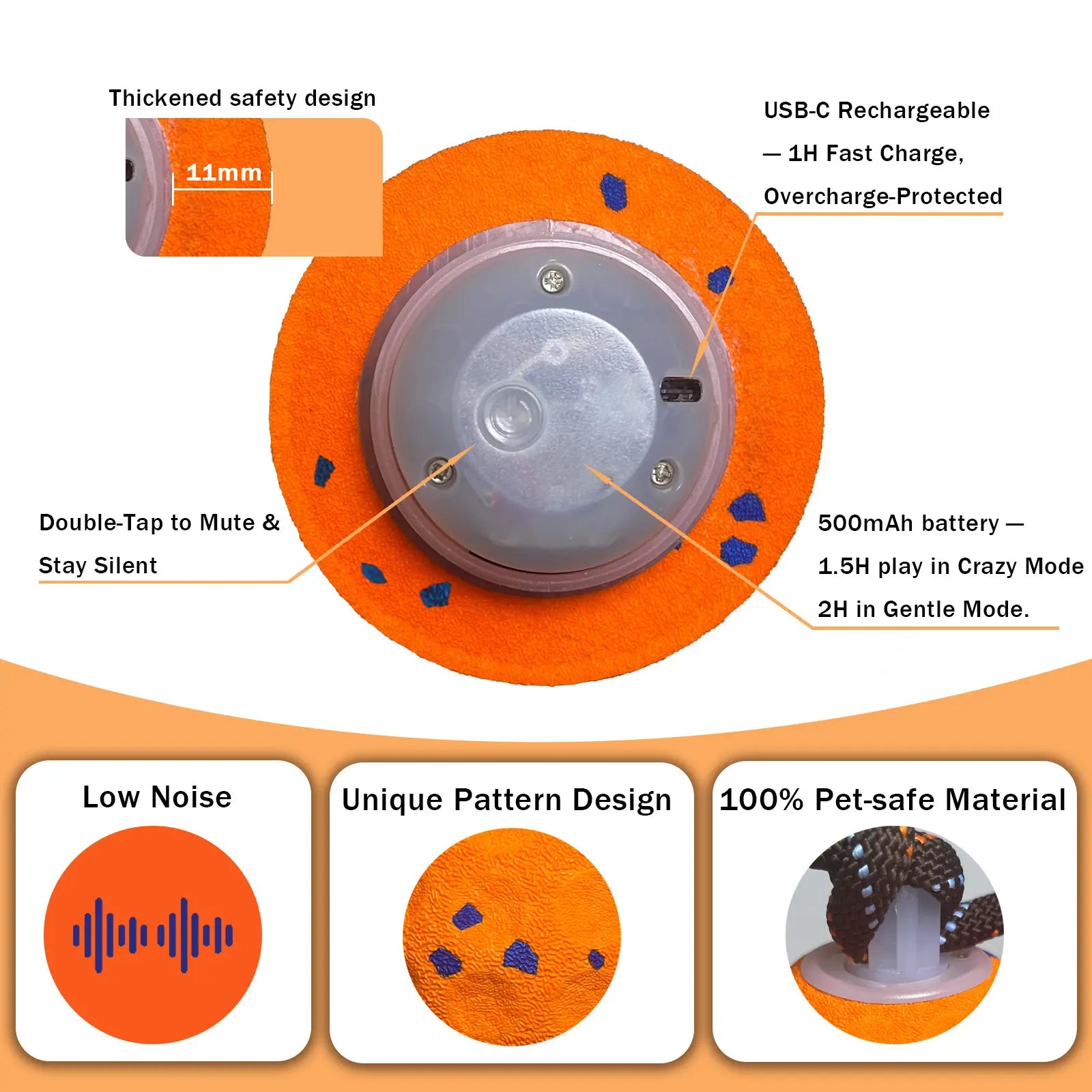 Interactive Dog Toys Ball for Boredom, 2 Modes Automatic Moving Bouncing Dog Toys for Aggressive Chewers, Durable E-TPU Smart Rolling Puppy Enrichment Toys with Rope for Medium Large Dogs