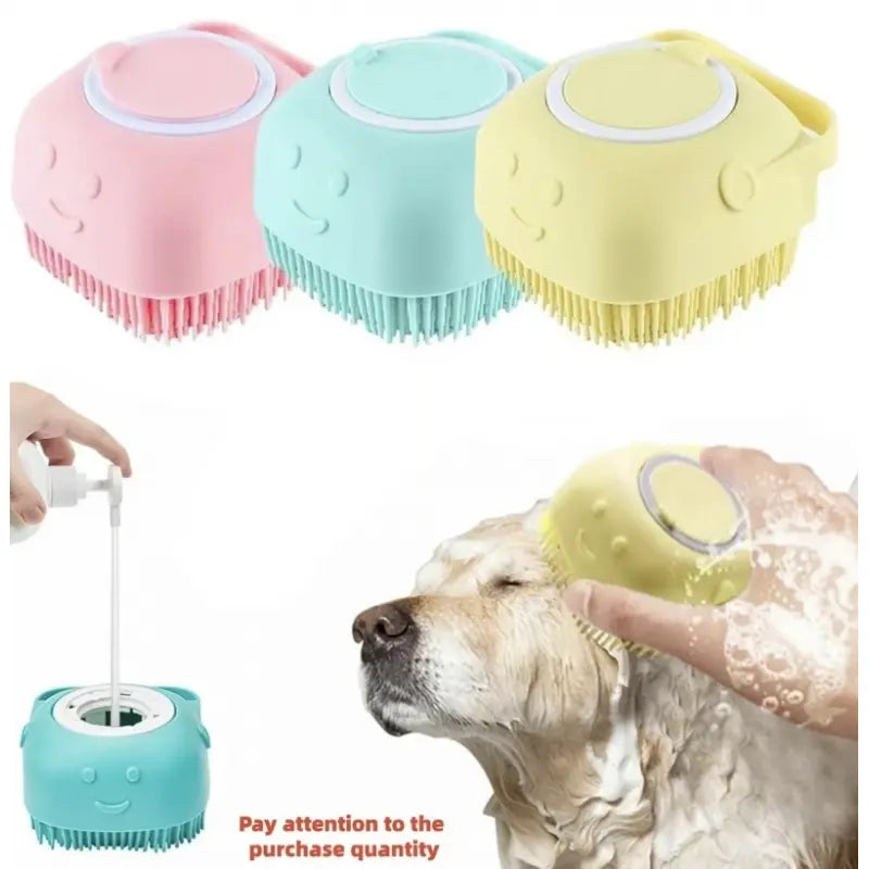 Silicone Shampoo Dispensing Massager with Soft Bristles for Dogs and Cats, Pet Grooming Shower Massage Brush