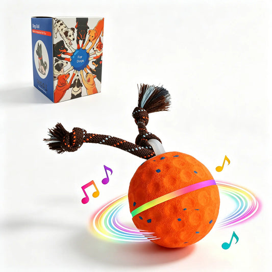 Interactive Dog Toys Ball for Boredom, 2 Modes Automatic Moving Bouncing Dog Toys for Aggressive Chewers, Durable E-TPU Smart Rolling Puppy Enrichment Toys with Rope for Medium Large Dogs